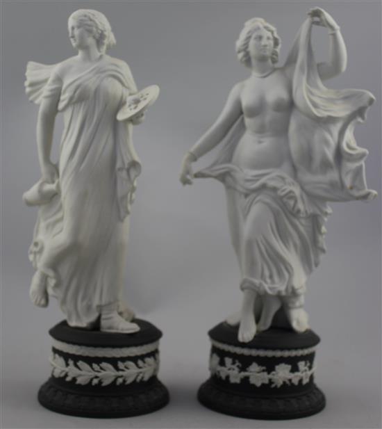 Two Wedgwood jasper figures of herculaneum dancers, 16.5cm and 17cm